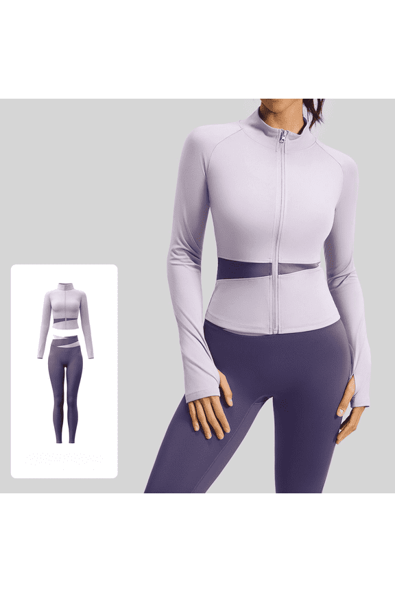 Seamless High Waist Butt Lifting Yoga Set for Women - Full Zip with Thumb Holes Athletic Jackets + Ankle High Waist Tummy Control Liggings + Padded Sports Bra,2pcs/set,Purple,US Size L