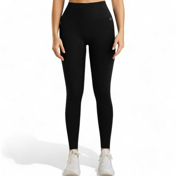 Seamless High Waist Compression Leggings for Activewear - Large, Black