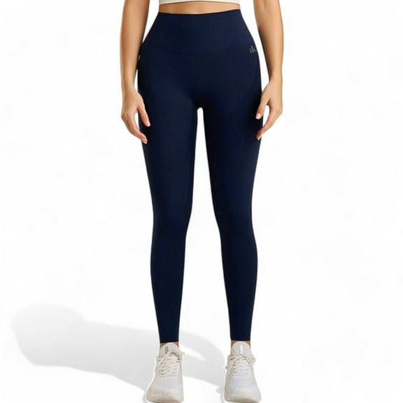 Seamless High Waist Compression Leggings for Activewear - Large, Navy