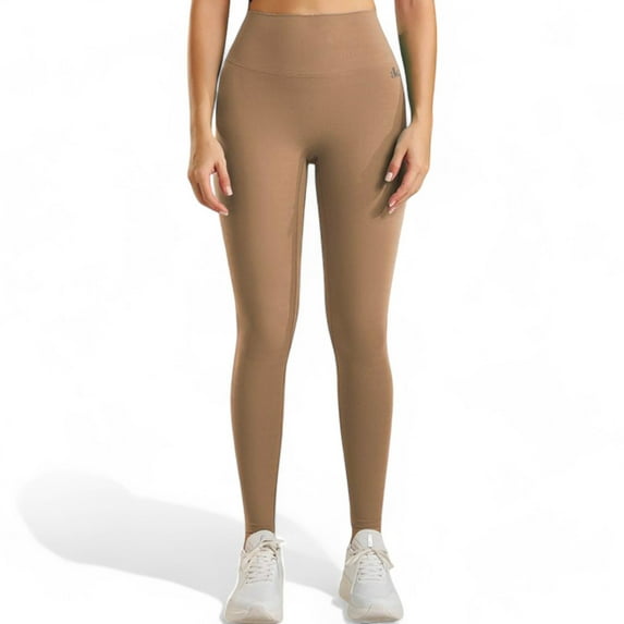 Seamless High Waist Compression Leggings for Activewear - Small, Beige