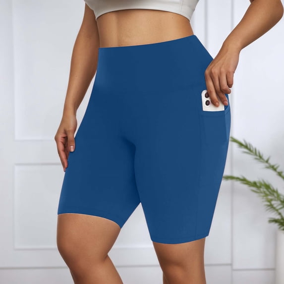 Seamless High Waist Yoga Shorts for Women Stretchy Compression Fit Athletic Running Gym Activewear Capri Leggings Comfortable Workout TrainingBlueXXXXL