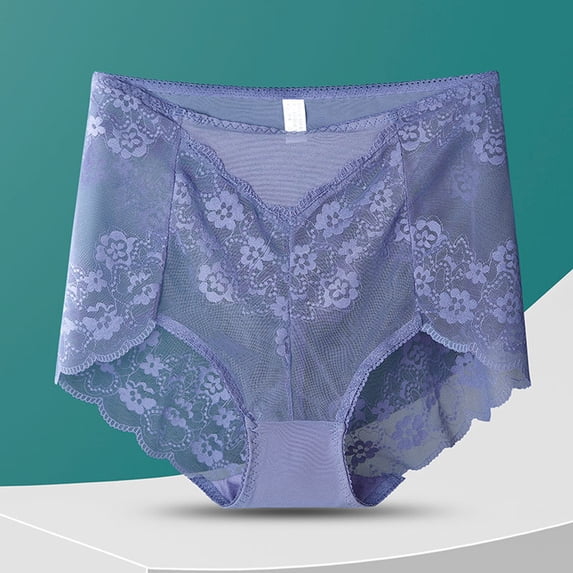Seamless High-Waisted Lace Panty for Women with See-Through Detail Comfortable Everyday Underwear Smooth Fit Breathable, XXXL, Light Purple