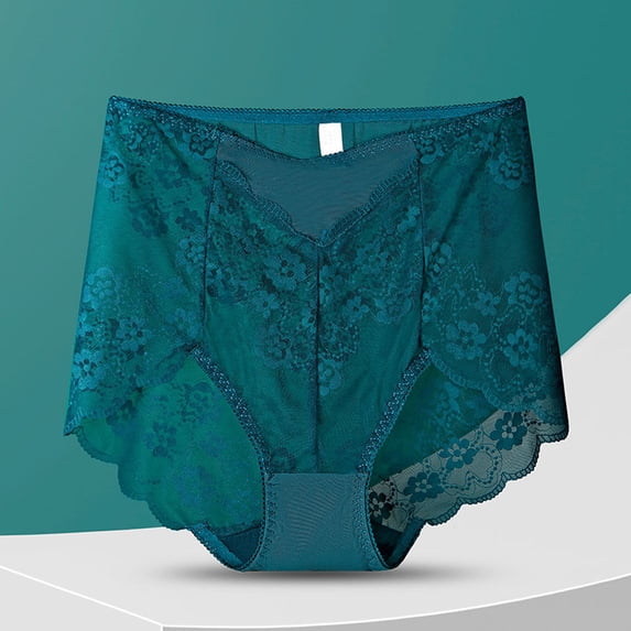 Seamless High Waisted Lace Thong Panty for Women - Comfort Underwear with See-Through Design Breathable Fit Everyday Wear, Dark Green, XXXL