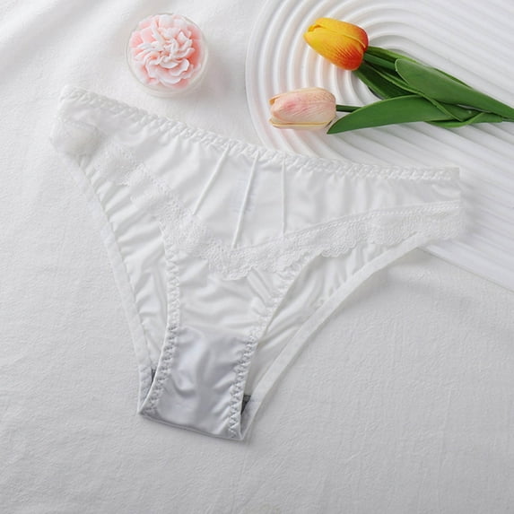 Seamless High Waisted Underwear for Women Women's Fashion Solid Color Low Waisted Lace Tummy Butt Lift Underpants Cotton Briefs for Women White S