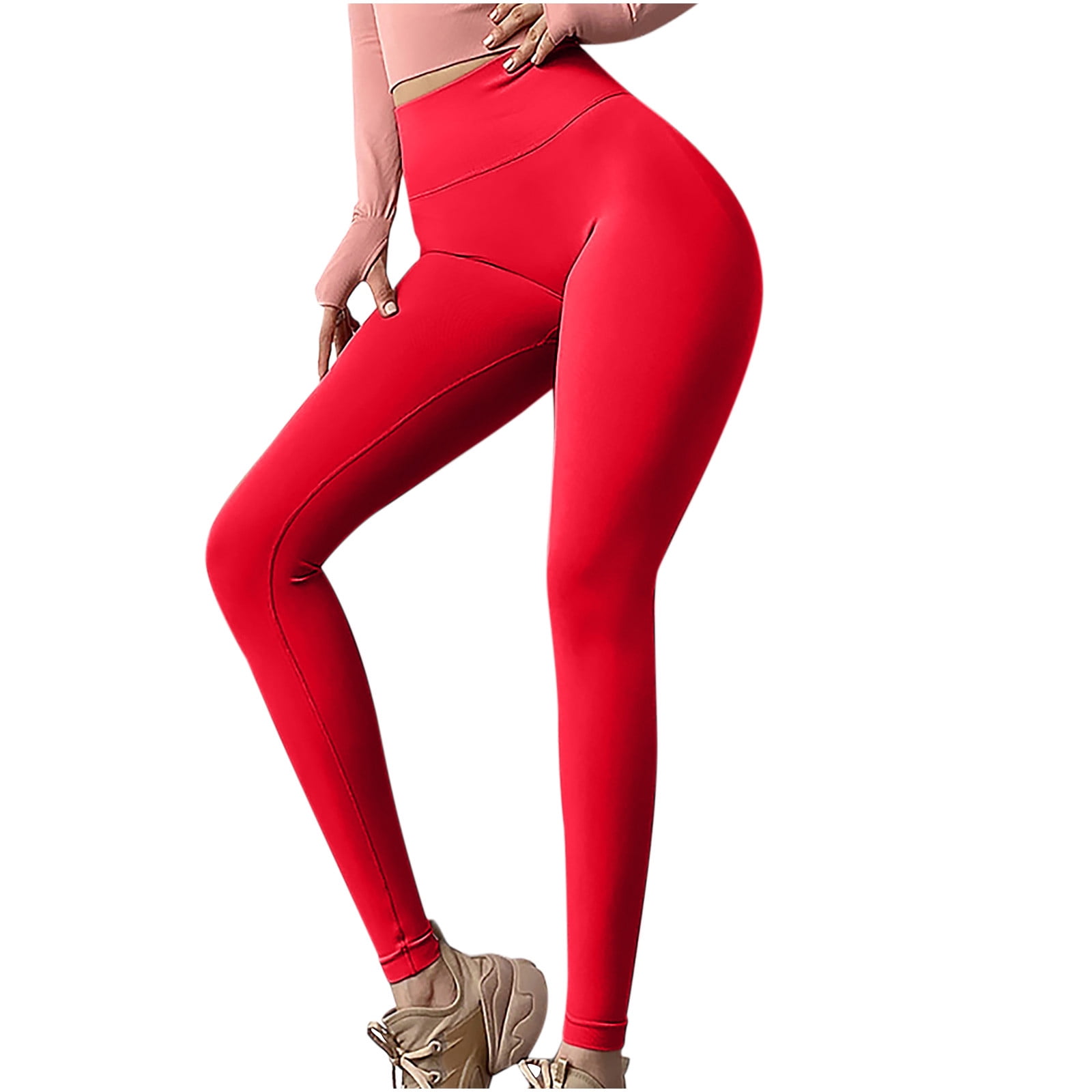 XTUPO High Waist Leggings Soft Slim Yoga Pants Tummy Control Workout  Leggings 4 Way Stretch Fabric Orange L