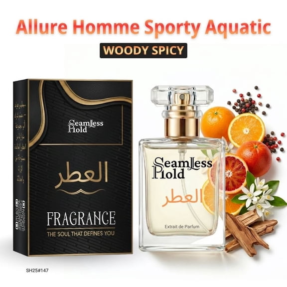 Seamless Hold Allure Homme Sporty Aquatic Orange Sea Notes Aldehydes Tonka Amber Perfume for Men Parfum | Inspired Luxury Fragrance | Long-Lasting Scent - 1 oz (30 ml)
