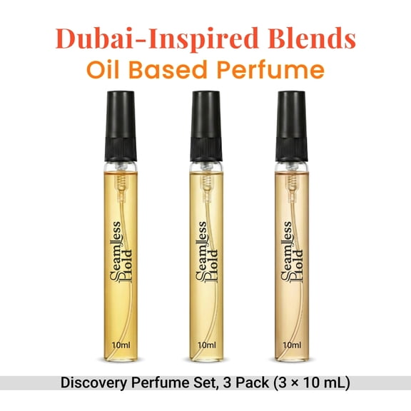 Seamless Hold Womens Discovery Perfume Set, 3-Piece 10 mL Travel Spray Kit (Poison dAmour, Fleur de Soie, Amour Nights of Paris) 30% Concentration