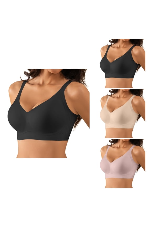 Seamless Jelly Strip Side Support Non-Padded Underwire Bra for Comfortable Lift – Full Coverage Wireless Plus Size Comfy Bra with Support and Lift