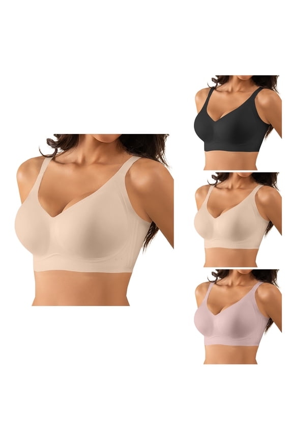 Seamless Jelly Strip Side Support Non-Padded Underwire Bra for Comfortable Lift – Full Coverage Wireless Plus Size Comfy Bra with Support and Lift