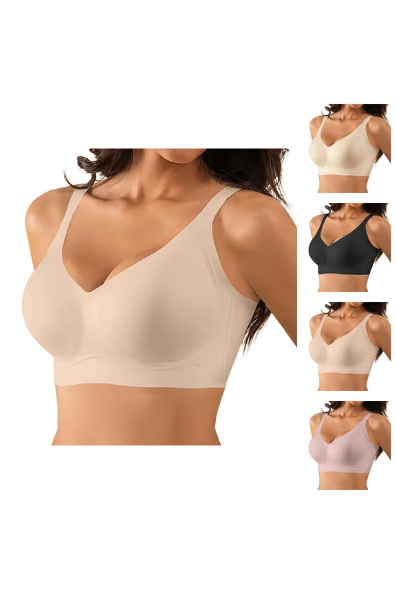 Seamless Jelly Strip Side Support Non Padded Wireless Bra, Women's Minimizer Full Coverage Comfort Plus Size No Underwire Everyday T-Shirt Bra