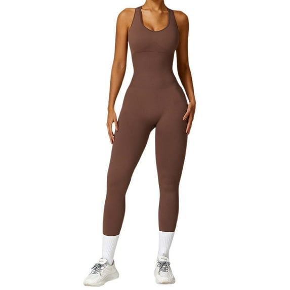 Seamless Knitted Yoga Suit Backless Hollowed Out Long Pants Tight Fitting Jumpsuit For Women Workout Athletic Wear