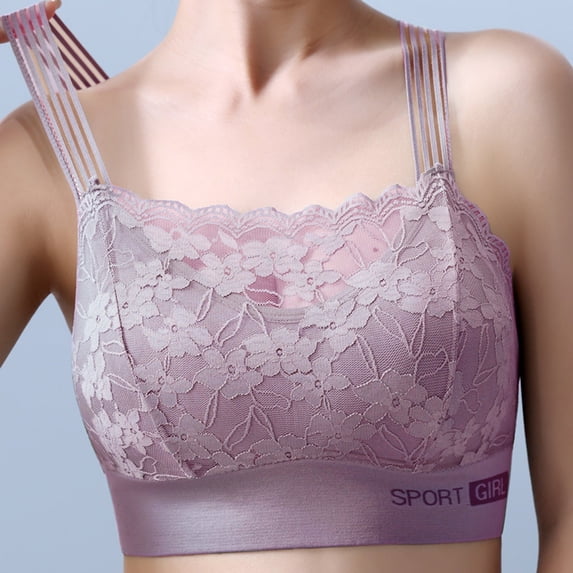 Seamless Lace Bandeau Bra Top with Removable Padding for Support Comfort and Smooth at Home and Casual Wear, XL, Purple