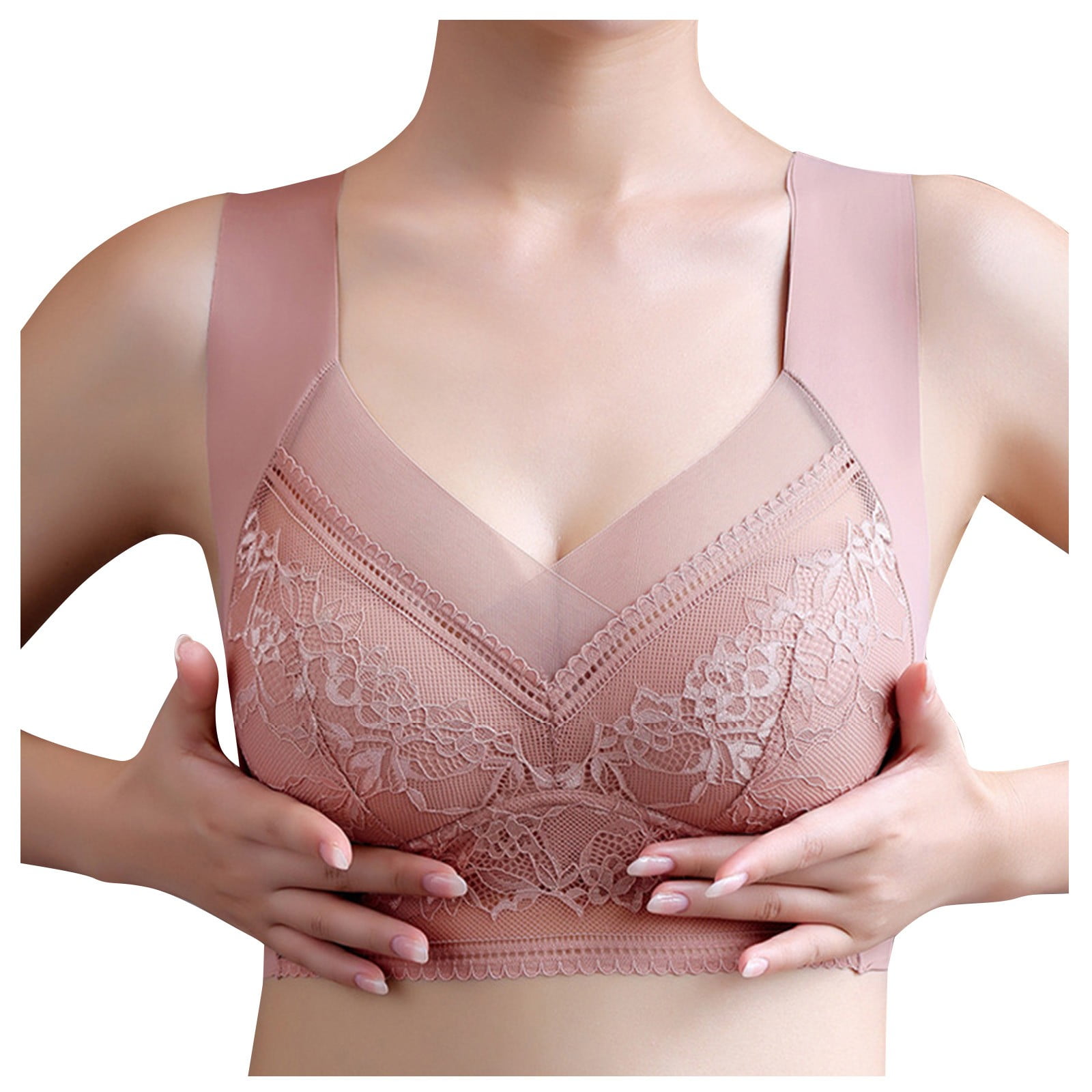 Seamless Lace Mesh Bralettes Back Smoothing Bra Comfortable Wirefree Plus Size Everyday Bras for