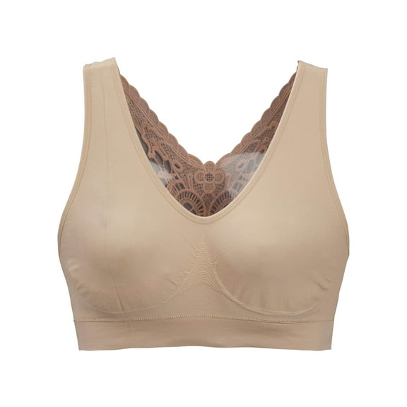 Seamless Lace Racerback Bra, Beige, Small