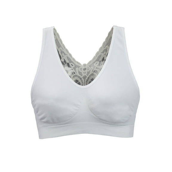 Seamless Lace Racerback Bra, White, Large