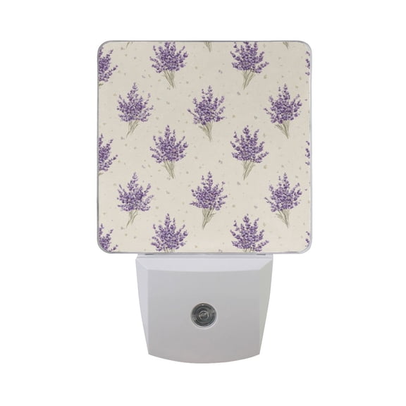 Seamless Lavender Flowers LED Night Light Sensor Lamp Plug-in Adjustable Brightness 2 Pack