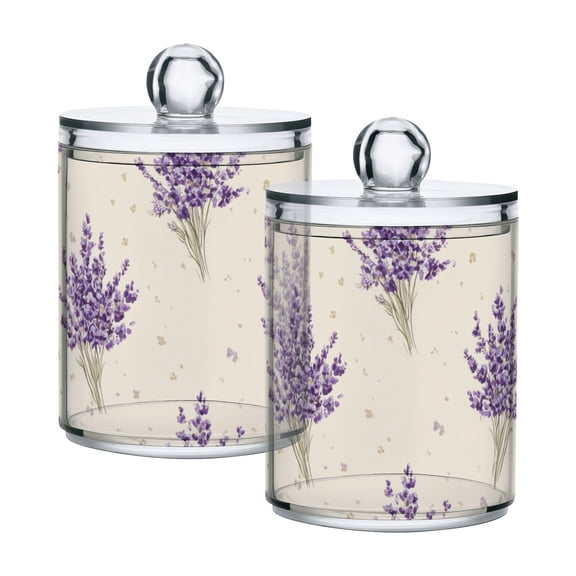 Seamless Lavender Flowers Translucent Plastic Cans Storage Canisters with Lid Set of 2