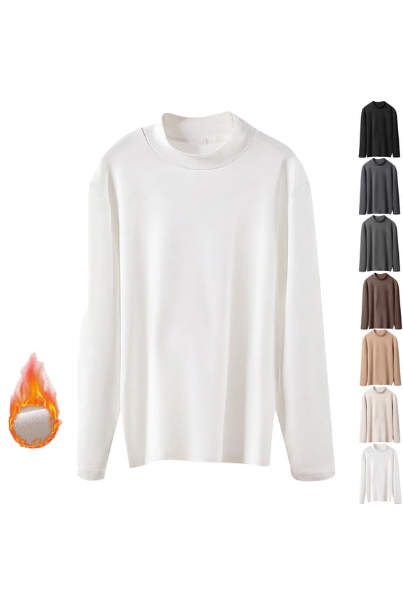 Seamless Layering Shirts for Women Autumn Winter Warm Long Sleeve Shirt Fleece-Lined Top with Round High Neck Thermal Blouses Women's Cozy Sweater Plus Size M-5XL