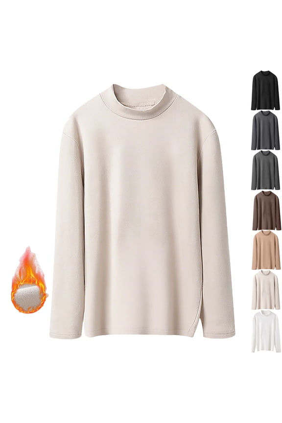 Seamless Layering Shirts for Women Autumn Winter Warm Long Sleeve Shirt Fleece-Lined Top with Round High Neck Thermal Blouses Women's Cozy Sweater Plus Size M-5XL