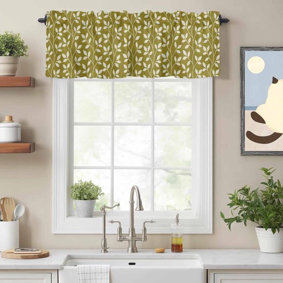 Seamless Leaf Vine Valances for Windows,Rod Pocket Valance for Kitchen Bedroom Bathroom Living Room, Farmhouse Botanical Moss Green Window Valance Curtain Farmhouse Short Curtains 54x18in