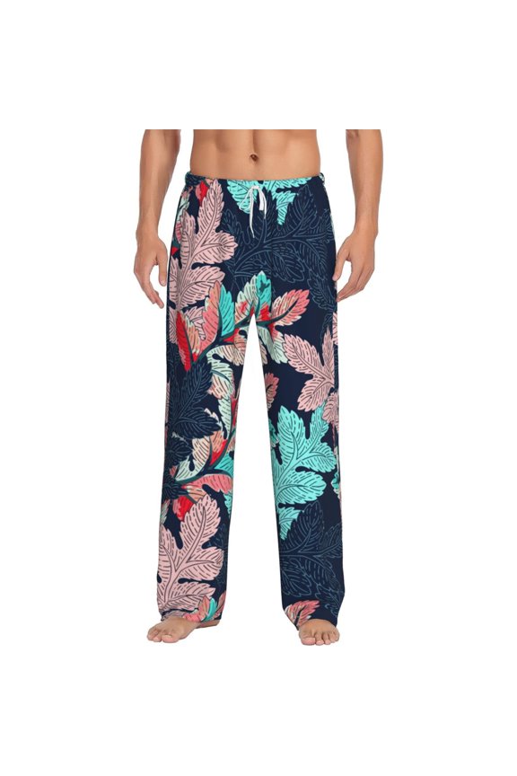 Seamless Leaves Men's Pajama Pants Soft Breathable Sleep Lounge Pants with Pockets, Elastic Waist PJS Bottoms for Nightwear & Home Medium