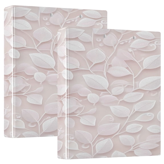 Seamless Leaves Pattern 12.4x10.6in PVC Round Ring Binder, D-Ring 3-Hole, Metal Clip, 200 Sheets
