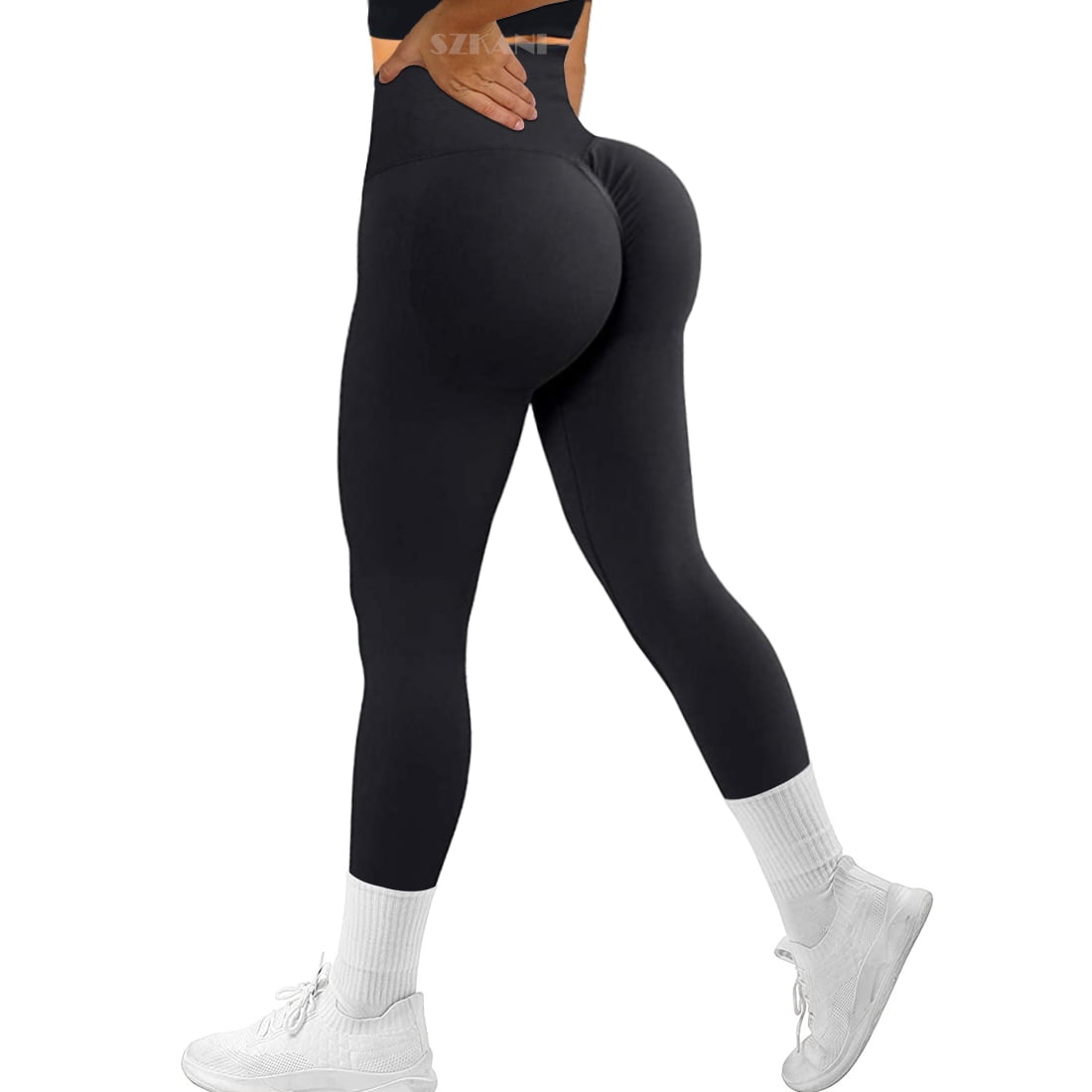 Women's buttR Yoga Pants - Deep Black(Single Pocket)