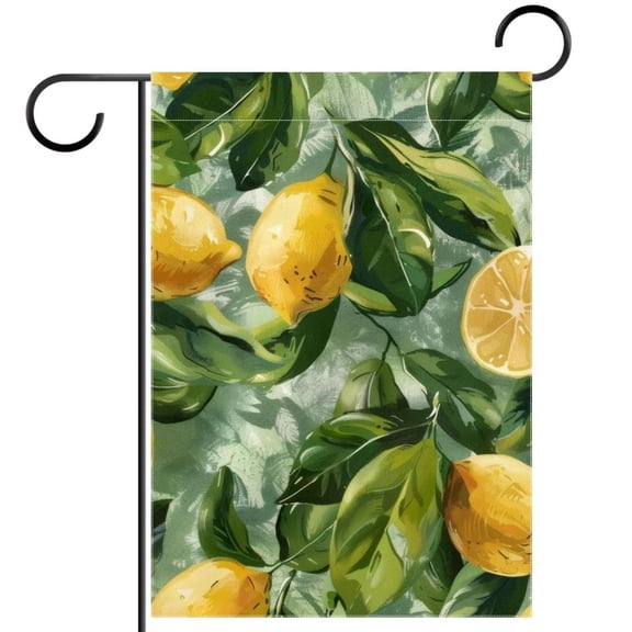 Seamless Lemons on Green Background Double Sided Garden Flag Decorative Weather Resistant Yard Flag, Large DIY Vertical Flag for Farmhouse Patio Lawn, 28x40 Inch