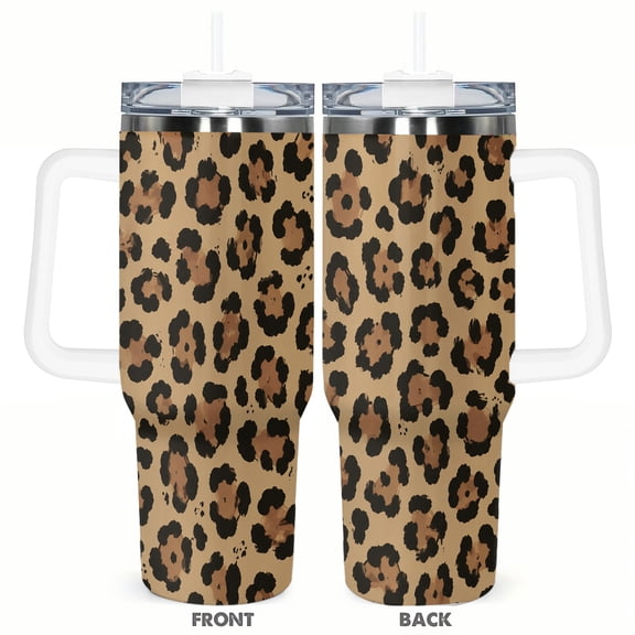 40oz Leopard Animal Safari Wild Skin Texture Insulated Tumbler with Handle and Straw Travel Cup Car Cup