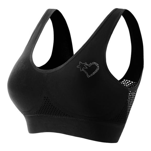 Seamless Lightweight Sports Bra Workout Top with Heart Rhinestones