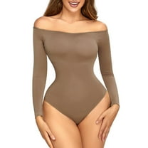 Shapewear Bodysuit for Women Solid Color Long Sleeve Jumpsuit Thong  Seamless Soft V Neck Jumpsuits Tops
