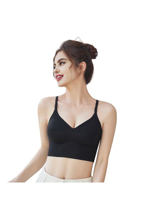 Seamless Low Back Bra for Women Invisible Plunge Wireless Padded Bralette with Thin Strap Halter Backless Multiway Convertible Bra
