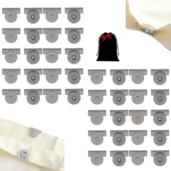 Seamless Magnetic Buckle Clasp for Bags, Clothing and DIY Crafts,Metal Seamless Magnetic Snap Buttons Purse Snap Buttons Clasp No Sewing Required Bag Clip(20PC-Gray)
