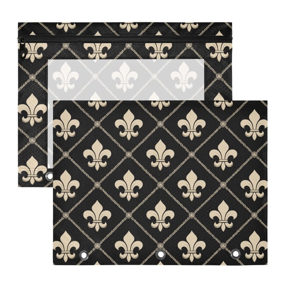 Seamless Mardi-gras Flowers Pattern 3-Ring Binder Pocket with Zipper Pencil Pouches A4 Size File Storage 2 Packs