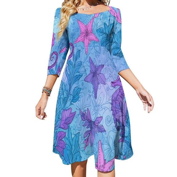Seamless Marine Life Pattern Women's Fall Dresses Casual Loose Flowy Swing Shift Dress