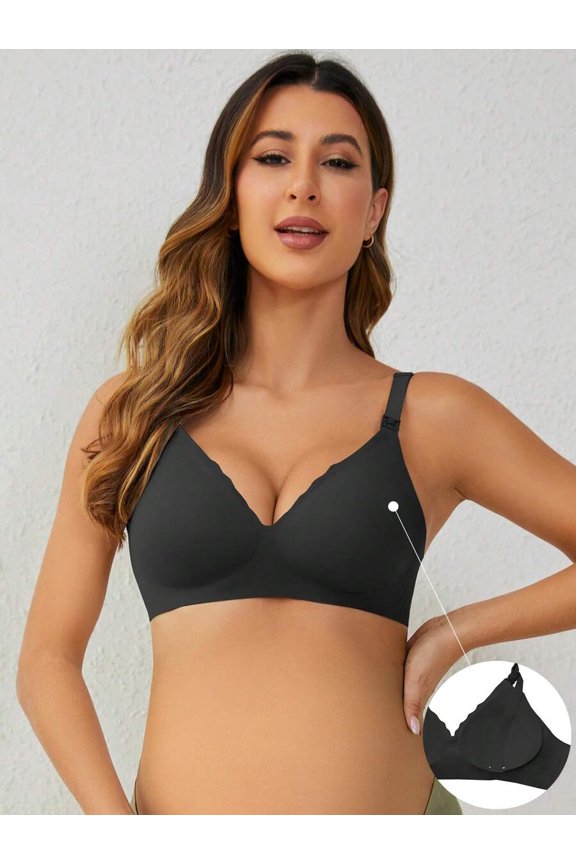 Seamless Maternity Nursing Bra In Black, Jelly Style With Snap Closure And Adjustable Straps