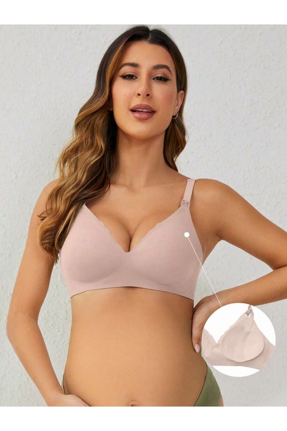 Seamless Maternity Nursing Bra In Soft Pink, Jelly Style With Snap Closure And Adjustable Straps