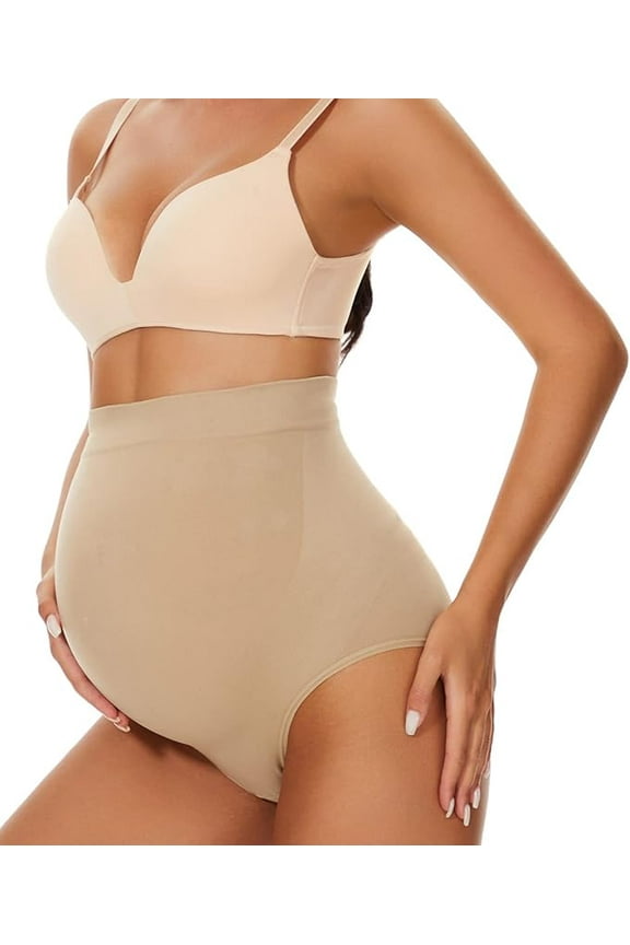 Seamless Maternity Shapewear, Belly Support Pregnancy Underwear for Dresses and Pants, High Waisted Briefs, Nude, 2X-Large