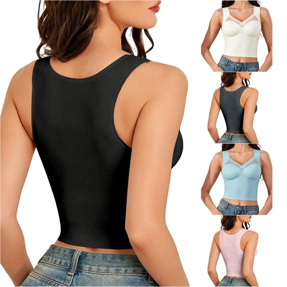 Seamless Mesh Tank Top Built In Pads Comfortable Casual Daily Basic Layering Breathable Lace Womens Athletic Tops Silk Top Apparel Bra A Compression Women Shorts and Top Women Bodysuit Tall Women