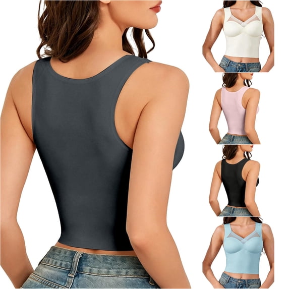 Seamless Mesh Tank Top Built In Pads Comfortable Casual Daily Basic Layering Breathable Lace Womens Athletic Tops Silk Top Apparel Bra A Compression Women Shorts and Top Women Bodysuit Tall Women