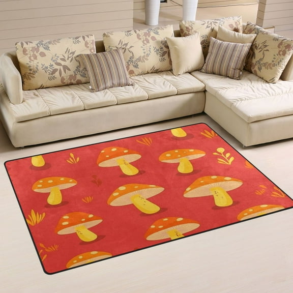 Seamless Mushroom Pattern Soft Polyester Area Rug 31''x20'', Non Slip, Memory Foam, Water Absorbent