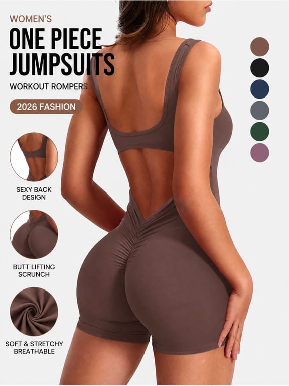 Seamless One Piece Workout Romper Backless Scrunch Butt Lifting Jumpsuit Activewear