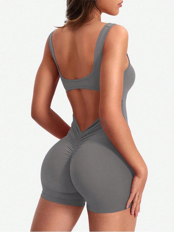 Seamless One Piece Workout Romper Backless Scrunch Butt Lifting Jumpsuit Activewear