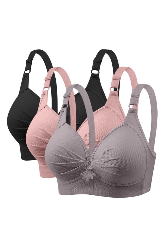 Seamless Padded Bra New Bras for Women 3pc No Wire Comfortable Breathable Full Support Gathering Plus Size Brassiere Daily Underwear Bra for Women Multicolor XL