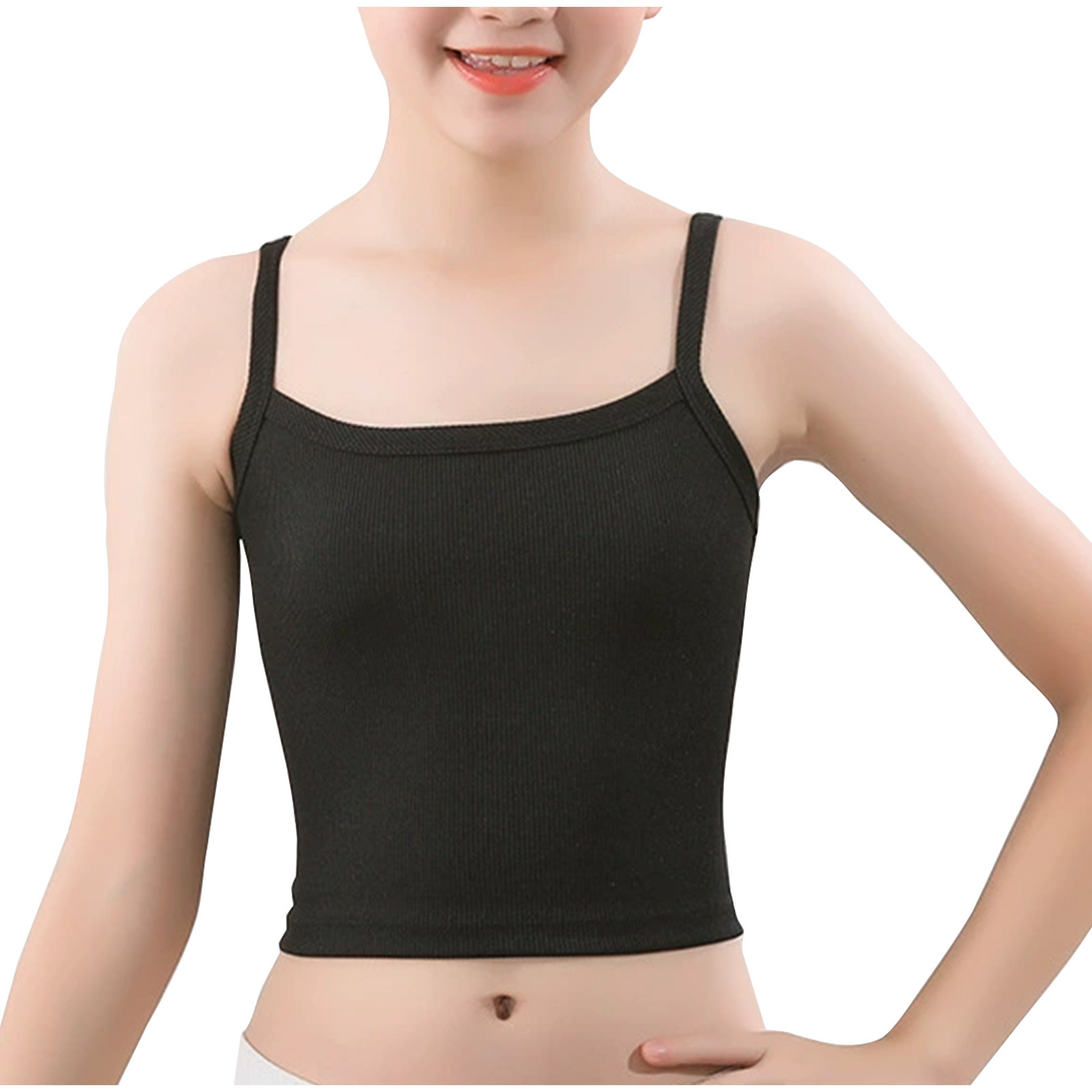 Seamless Padded Bra Girls' Cropped Cami Tops Slim Fitting Tank Underwear Bra Seamless Underwear for Girls Black M