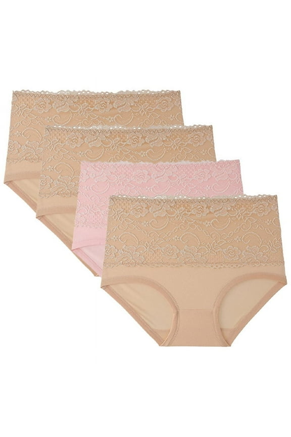 Seamless Panties for Women No Show Women Underware, 4PC Women Lace High Waisted Body Shaper Shorts Shapewear Panties