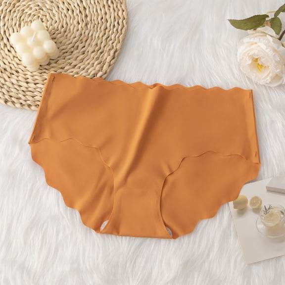Seamless Panties for Women, Stretchy Ice Silk Feel Breathable Underwear, Chafing-Free Invisible Design for Tight Clothing and Office Wear Orange 2XL