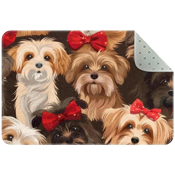Seamless Pattern with Dogs and Red Bow Entryway Rug, 2x3 Area Rug Indoor Door Mat Non-slip Washable Floor Carpet Rug for Bedroom Office Dining Room Bathroom