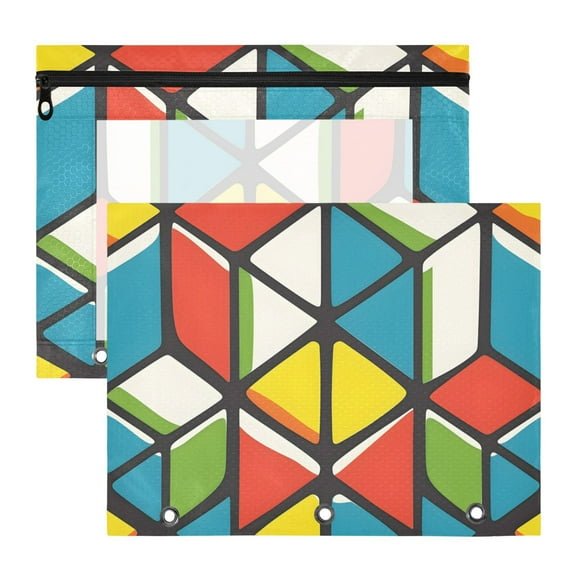 Seamless Pattern Of Cube Flat 3-Ring Binder Pouches A4 Size Zipper Pocket File Storage 2 Packs