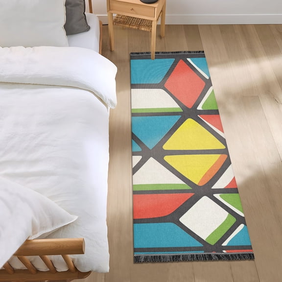 Seamless Pattern Of Cube Flat Bedside Runner Rug 2'x 6' Non Slip Carpet Floor Mat Area Rug